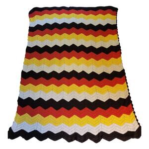 Vintage Handmade Crocheted‎ Throw Blanket Afghan 76"x56" autumn colors